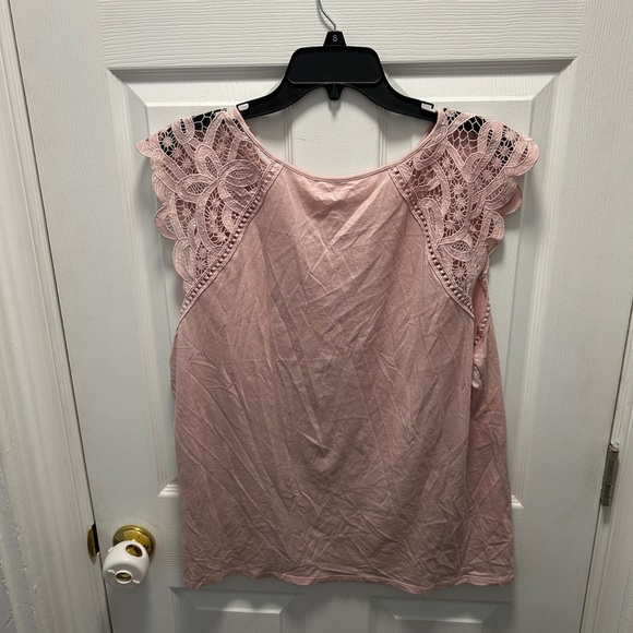 LOFT Pink Blouse with Elegant Lace Sleeves - Picture 4 of 8